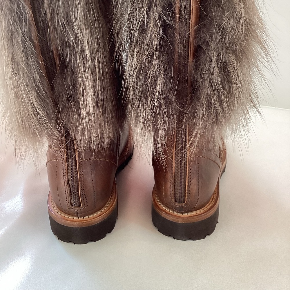 NEW Brunello Cucinelli Brown Leather Fur Boots 6 - Picture 6 of 14